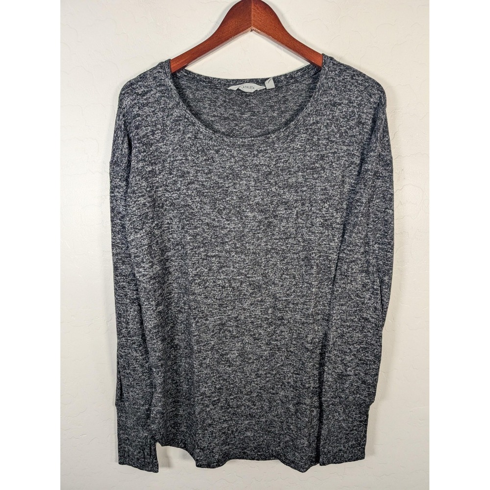 Athleta Shirt Womens Medium Gray Heather Long Sleeve Scoop Neck Soft Stretch‎